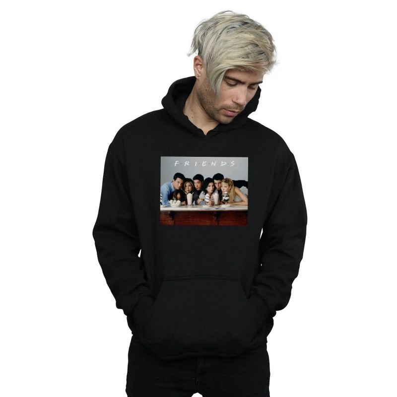 Image of Friends Friends Men Group Photo Milkshakes Hoodie in Black Size: Small Black S Male 5057972982075