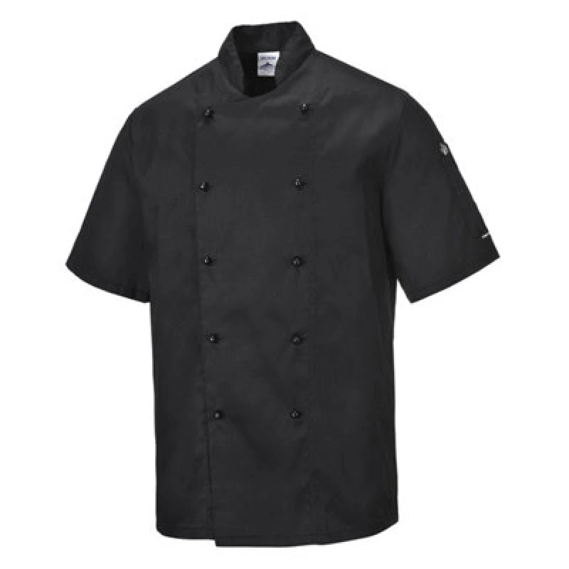 Image of Portwest Kent Mens Chefs Short Sleeve Jacket C734BKRM Colour: Black