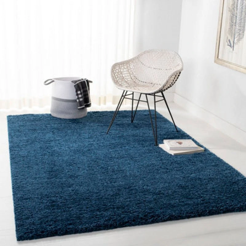 Image of Smart Living Smart Living Soft Fluffy 5cm Thick Pile Shaggy Area Rugs for Living Room, Bedroom in Dark Blue Size: 60cm x 110cm Dark Blue 60cm x 110c