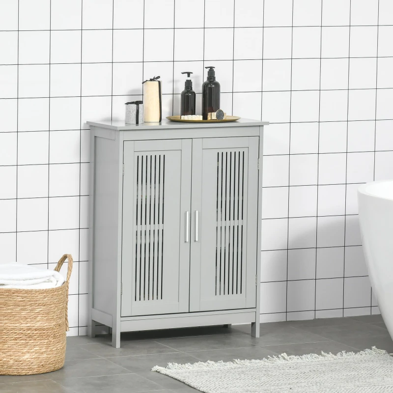Image of kleankin Bathroom Cabinet, Freestanding Floor Cabinet with Storage, Grey 834-331GY