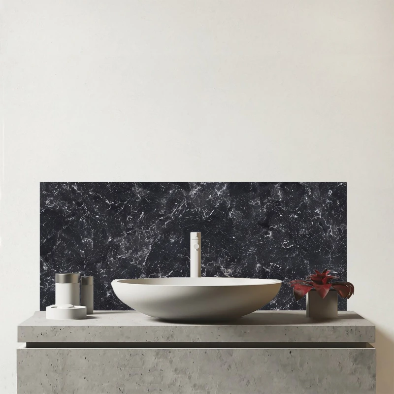 Image of Warren Reed - Designer Deep Grey Quartz Effect Glass Bathroom Splashback in Green Green Unisex