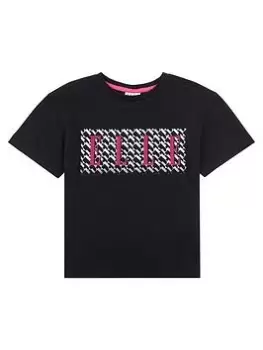 Image of Elle Girls Boxy Long Line Short Sleeve T-Shirt - Black, Size Age: 5-6 Years, Women