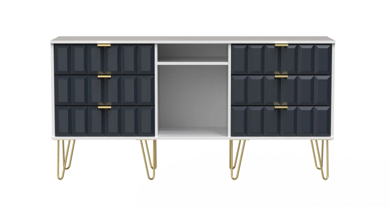 Image of Cube Ready Assembled Matt Indigo & White Media Unit With 2 Shelves & 6 Drawers, (H)152Cm X (W)74Cm X (D)39.5Cm