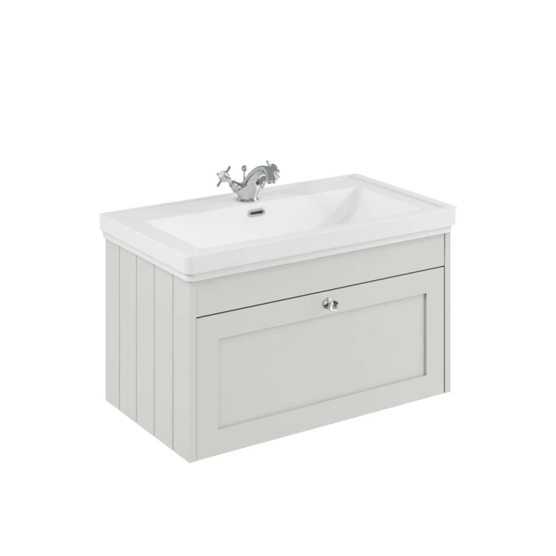 Image of Balterley 800mm Wall Hung 1 Drawer Unit & Classic Basin 1 Tap Hole - Satin White White Unisex