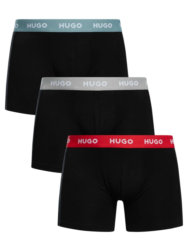 Image of HUGO 3 Pack Boxer Briefs Black (Red/Grey/Green) XXL