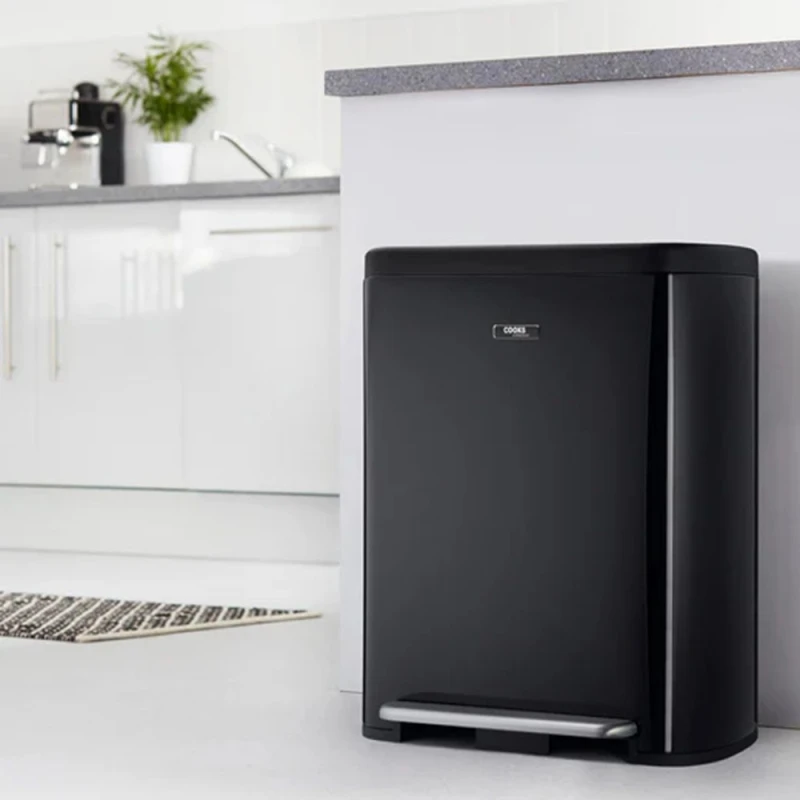 Image of Cooks Professional Dual Compartment Bin 60L with Single Pedal & Soft Close Lid in Black Unisex