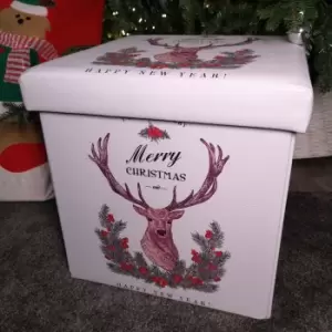 Image of 38cm Square Christmas Storage Box Seat with Padded Lid in Reindeer Design