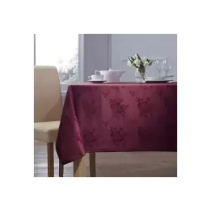 Image of Damask Rose Tablecloth 70x108 Rectangle For Dining Table Easycare - Burgundy