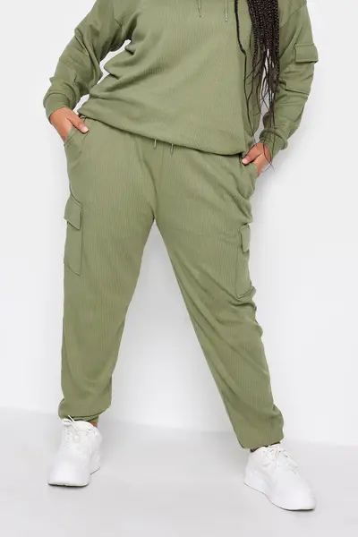 Image of Yours Ribbed Cargo Joggers Light Khaki