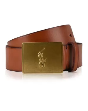 Image of Polo Ralph Lauren Mens 36mm Plaque Vachetta Belt - Brown - S/W32