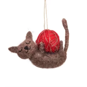 Image of Cat with Ball of Yarn Felt Decoration