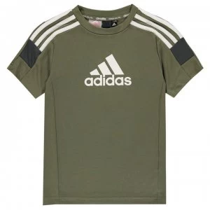 Image of adidas Tricolour T Shirt Junior Boys - RawKhaki