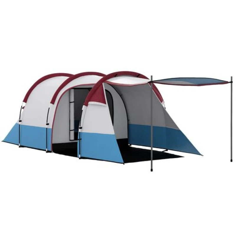 Image of Outsunny 2-3 Man Camping Tunnel Tent with Bedroom and Living Room, Red Red