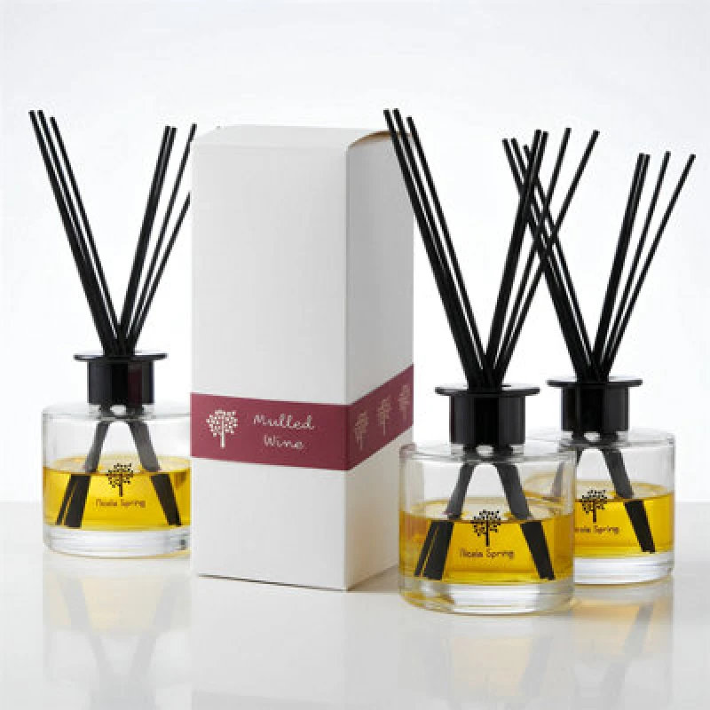 Image of Nicola Spring Glass Reed Diffusers - 200ml - Mulled Wine - Pack Of 3 Warm Spiced Festive Fragrance With 8 Reeds Each Long Lasting