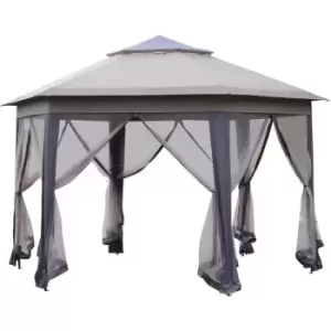 Image of 4x4m Hexagon Gazebo w/ Metal Frame Mesh Curtains Outdoor Garden, Beige - Outsunny