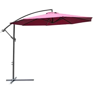 Image of Outsunny 3m Banana Hanging Umbrella Garden Parasol-Red