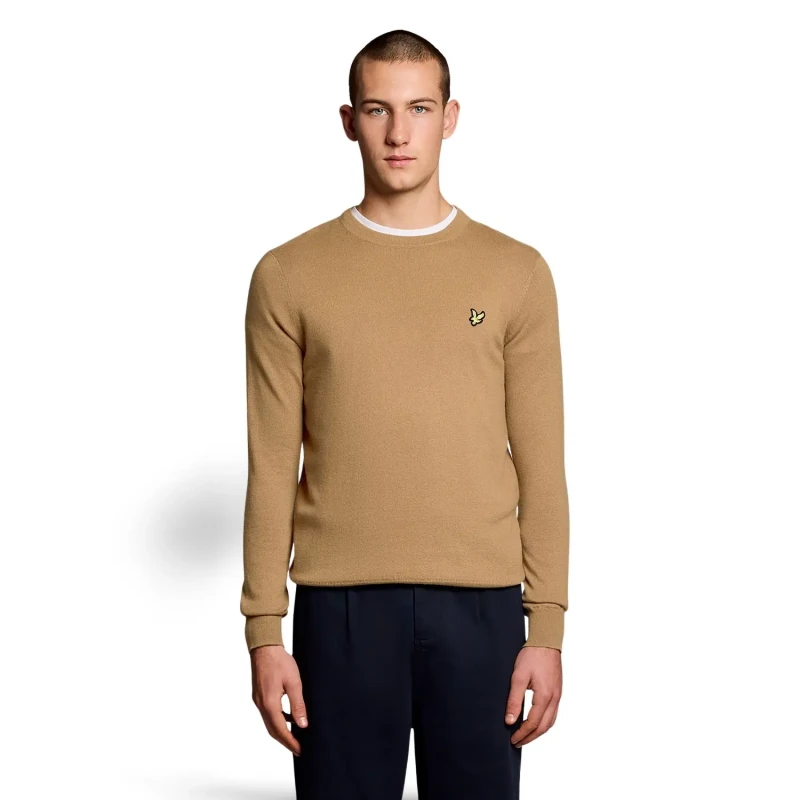 Image of Lyle & Scott Merino cotton round-neck sweater Lyle & Scott Jaune Male L