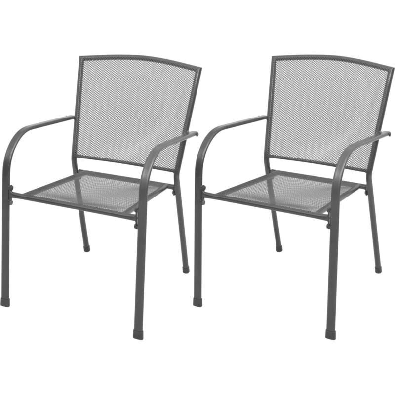 Image of vidaXL 2x Outdoor Stacking Dining Chairs Steel Mesh Garden Furniture Seat