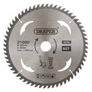 Image of Draper TCT Circular Saw Blade for Wood, 250 x 30mm, 60T