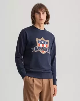 Image of GANT Men Banner Shield Crew Neck Sweatshirt (S) Blue
