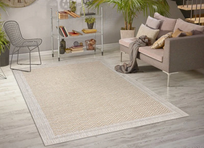Image of RugsX Carpet Origi 3739 Cream / Beige - Frame, Herringbone Flat-Woven Sisal String 58X100 Cm