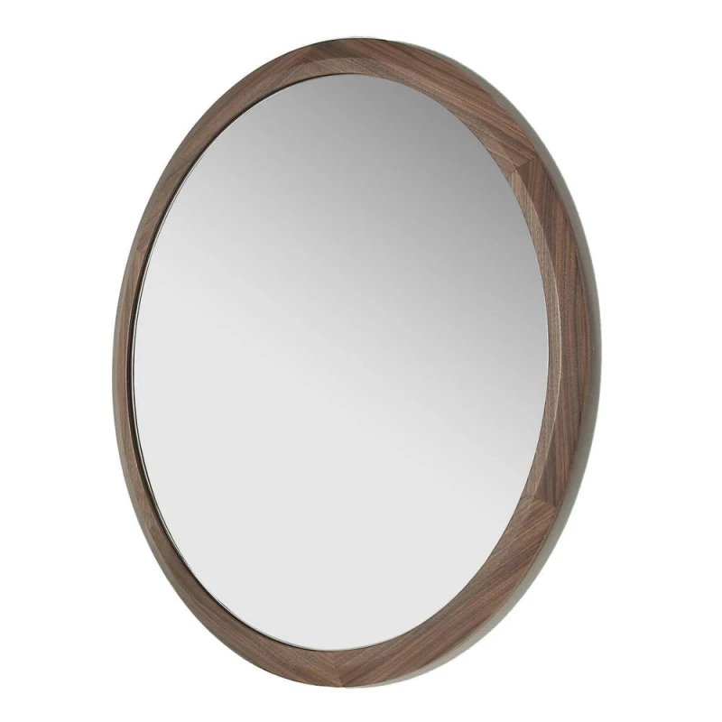 Image of Angel Cerda Round Walnut-Coloured Wall Mirror 90cm in Walnut Walnut Unisex