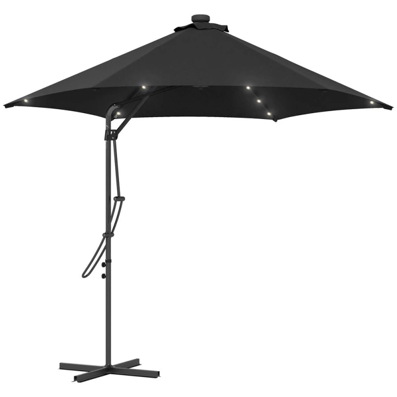 Image of Outsunny 3(m) Cantilever Garden Parasol Umbrella with Solar LED and Cover, Black 84D-266V00BK