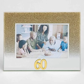 Image of 5" x 3.5" Gold Glitter Glass Birthday Frame - 60