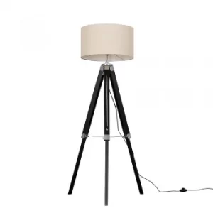 Image of Clipper Black Wood Floor Lamp with XL Mink Reni Shade