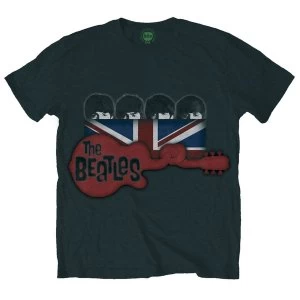 Image of The Beatles - Guitar & Flag Unisex Medium T-Shirt - Black