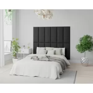 Image of EasyMount Wall Mounted Upholstered Panels, Modular diy Headboard in Malham Weave Fabric, Ebony (Pack of 2) - Aspire