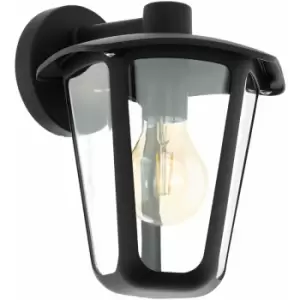 Image of Loops - IP44 Outdoor Wall Light Black Glass Lantern 1x 60W E27 Bulb Porch Lamp Down