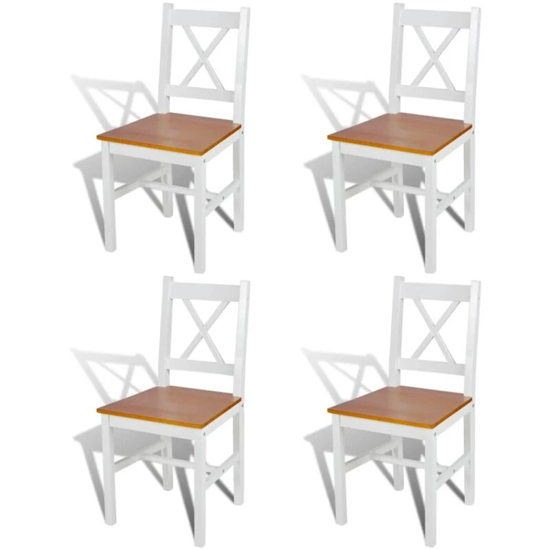 Image of vidaXL 4x Dining Chairs Wood White and Natural Colour Kitchen Furniture Seat