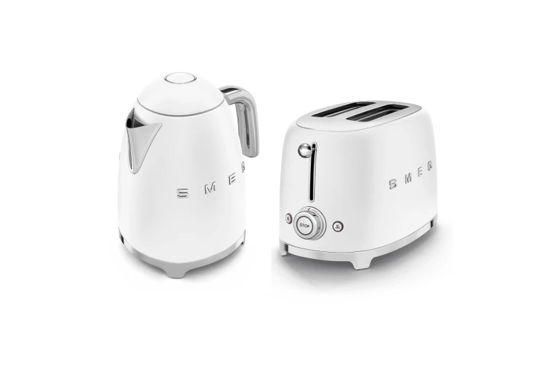 Image of Smeg Smeg Kettle 1.7L 3Kw & 2 Slice Toaster, 50's Style Retro Range in Matte White White One Size Unisex 5056462384467