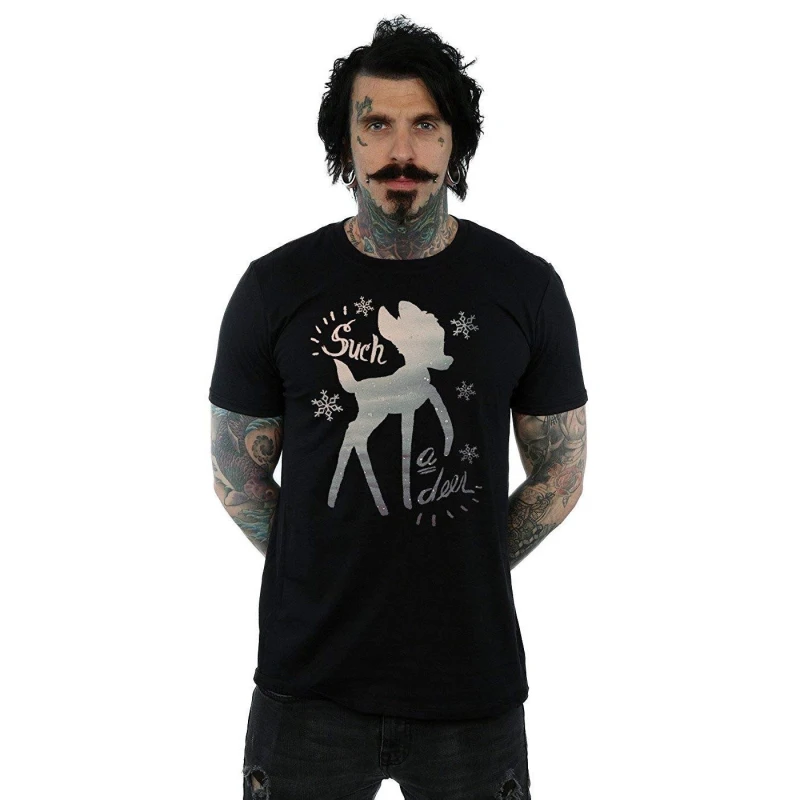 Image of Disney Men Bambi Winter Deer T-Shirt in Black Size: Small Black S Male 5057736139318