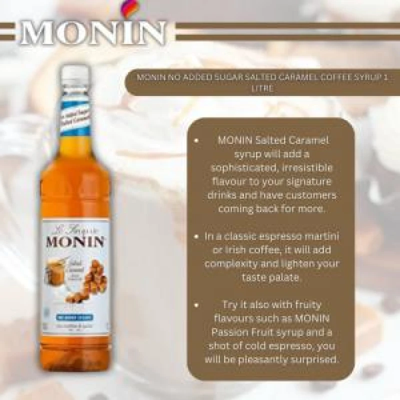 Image of Monin Premium Salted Caramel No Added Sugar Syrup 1Ltr