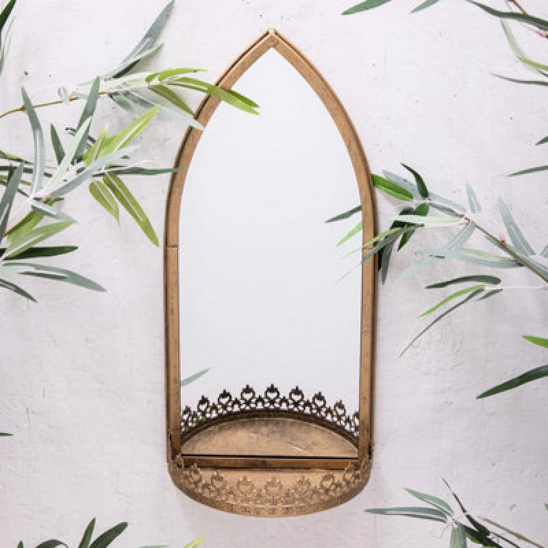 Image of Annibells Gold Metal Garden Wall Mirror With Shelf (16257) - Large