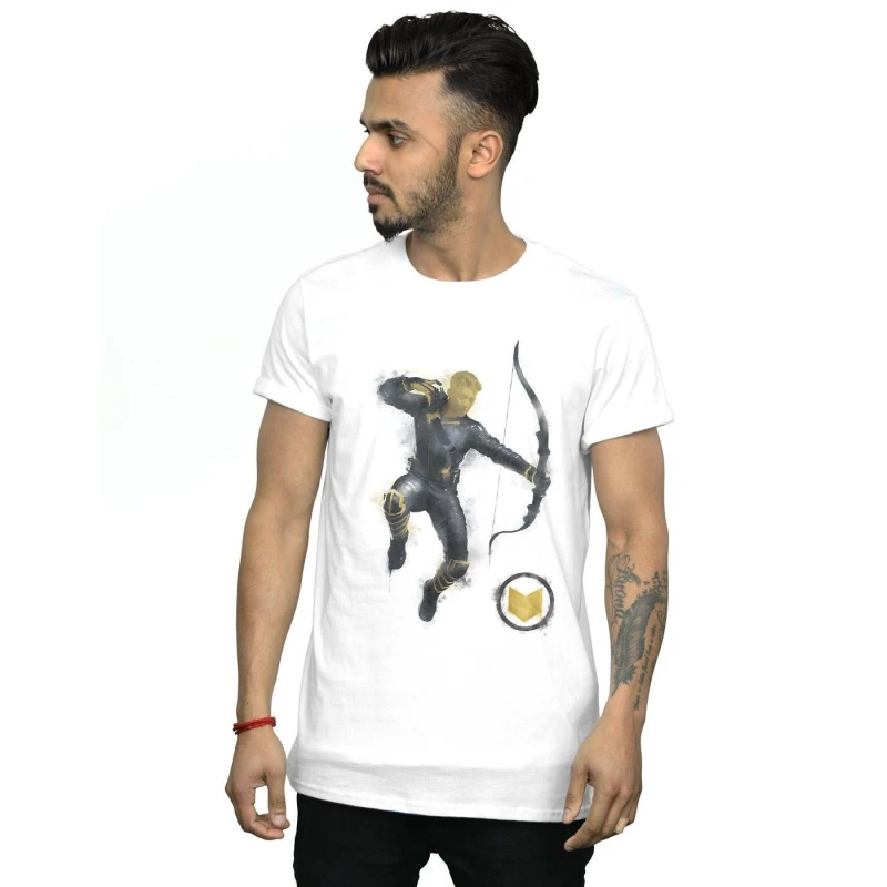 Image of Marvel Marvel Men Avengers Endgame Painted Hawkeye T-Shirt in White Size: Small White S Male 5059276674847