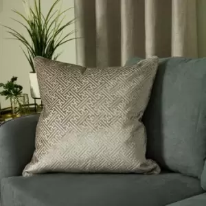 Image of Paoletti - Florence Embossed Luxe Velvet Piped Cushion Cover, Champagne, 55 x 55 Cm