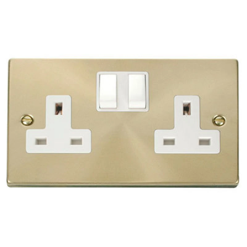Image of SE Home Satin / Brushed Brass 2 Gang 13A Twin Double Switched Plug Socket Gold unisex