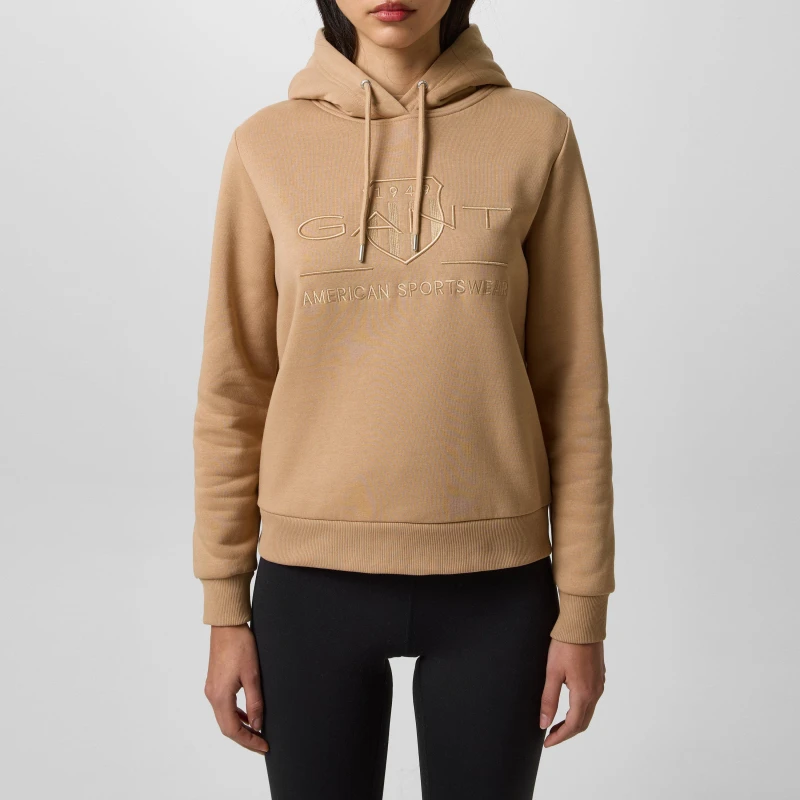 Image of Gant Tonal Logo Archive Shield Hoodie - Beige Beige 10