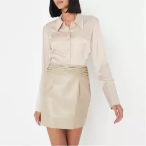 Image of Missguided Leather Tie Wrap Mini Skirt - Neutral