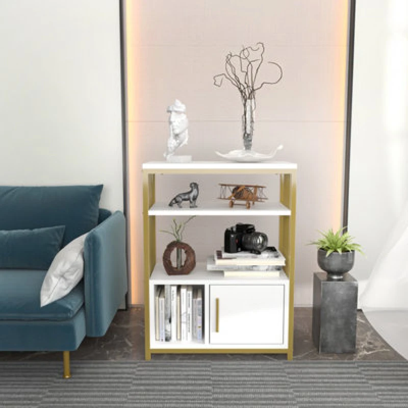 Image of Decorotika Letos Bookcase Shelving Unit White & Gold