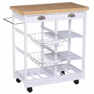 Image of Rolling Kitchen Island Trolley Serving Cart Drawer Shelves Basket