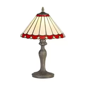 Image of Luminosa Lighting - 1 Light Curved Table Lamp E27 With 30cm Tiffany Shade, Red, Crystal, Aged Antique Brass