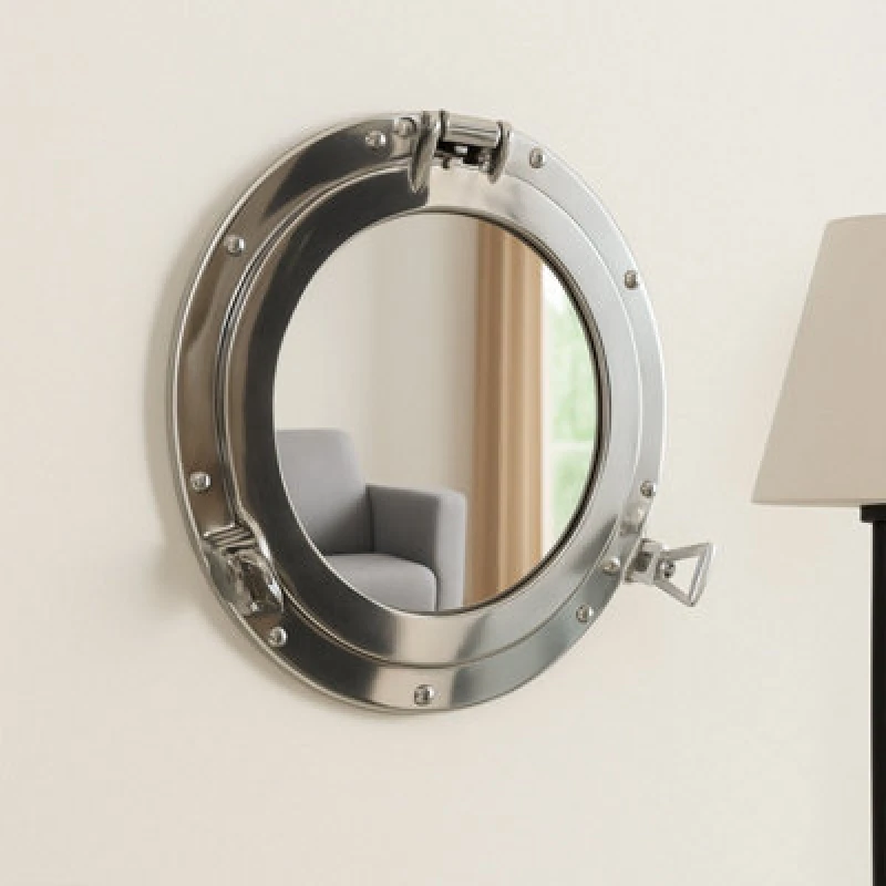 Image of Melody Maison Silver Metal Porthole Mirror 28cm X 28cm Clear