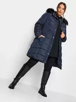 Image of Yours Midi Puffer Coat Navy, Blue, Size 34-36, Women