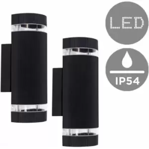 Image of 2 x Outdoor Ip54 Black Ribbed Glass Shade Wall Light Fittings - No Bulbs