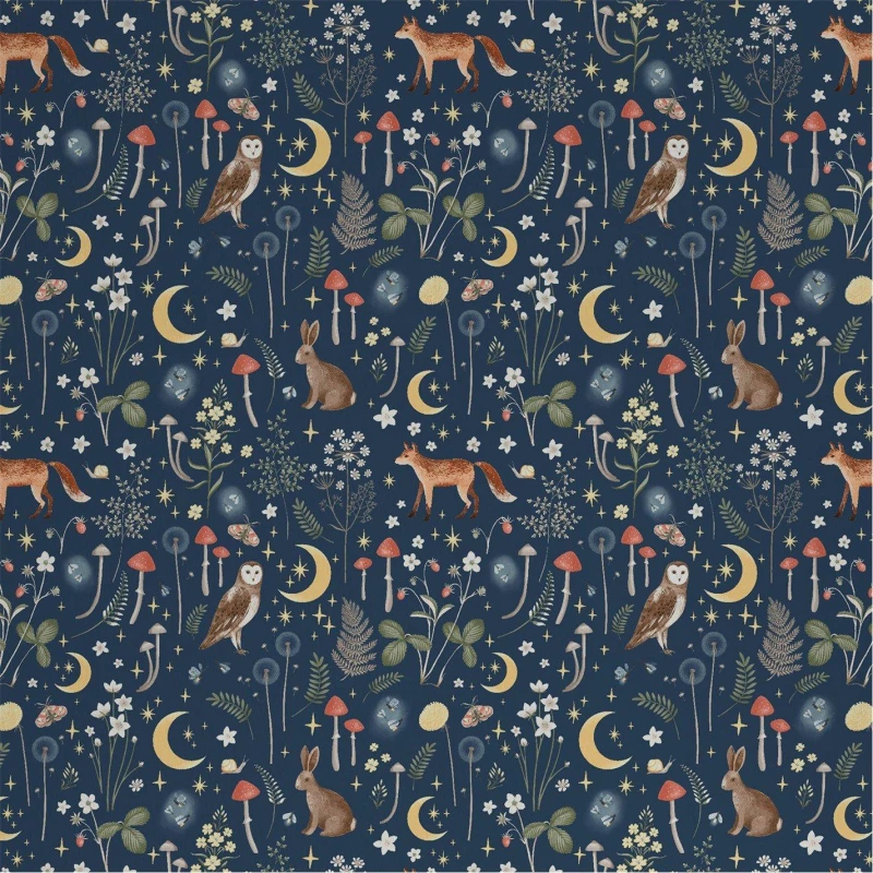 Image of Catherine Lansfield Enchanted Twilight Animals Wallpaper Navy Blue unisex One Size