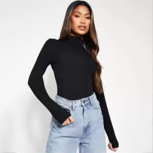 Image of I Saw It First Petite Structured Rib High Neck Long Sleeve Midi Dress - Black